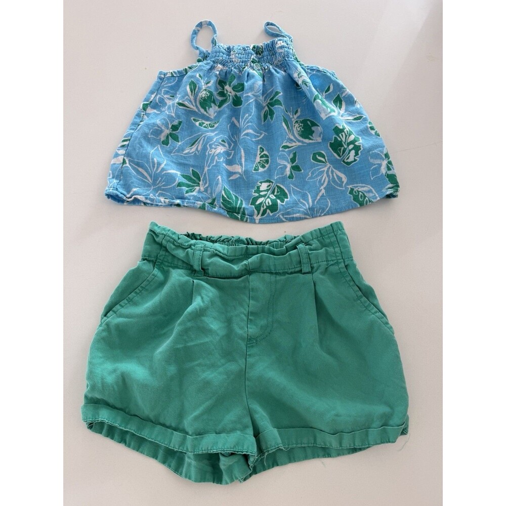 Copper Key Kids girls 2-Piece Cropped Cami & Shorts green blue leaf Set small